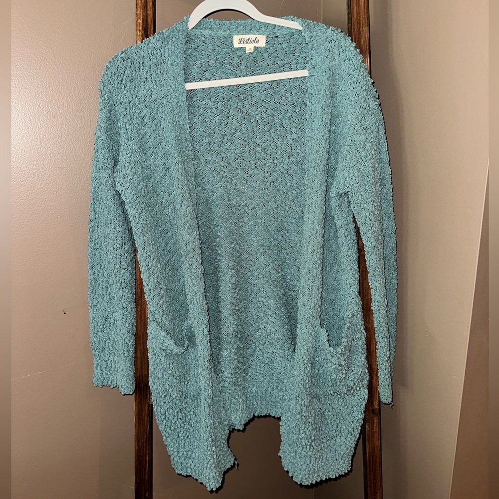 teal popcorn sweater